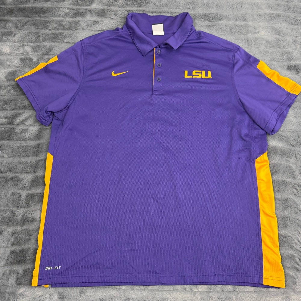 Nike LSU Tigers Dri-FIT Polo Shirt Mens XL Purple Gold 442567-545 NCAA Football